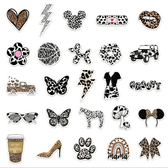 50 Stickers, Cow Cheetah and Leopard Print, PRICE IS FIRM - Picture 9 of 11